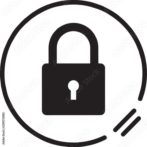 Secure padlock icon within circular frame and activity lines, symbol for data protection and verified access