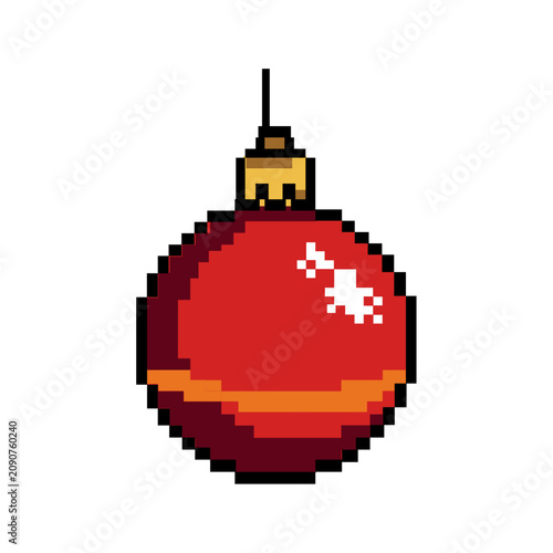 Red Retro Pixel Christmas Tree Ball Icons 8-Bit Vector Graphic Design