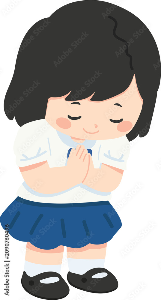 Fototapeta premium Girl Bowing with Hands in Prayer