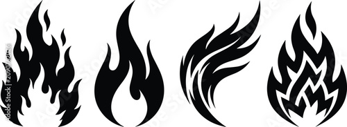 Canvastavla Fire flame silhouette icons set with abstract campfire sparks hot blazing tongue