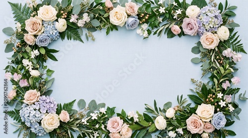 Flowers and green leaves border