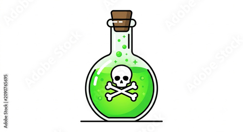 Green Poison Chemical Potion Bottle with Skull and Crossbones Symbol