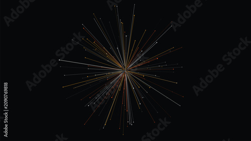 Foto Explosion of light rays with particle dots bursting from center in glowing gold