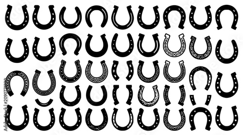 Fotografie Lucky horseshoe silhouette vector mega bundle featuring vintage western textures