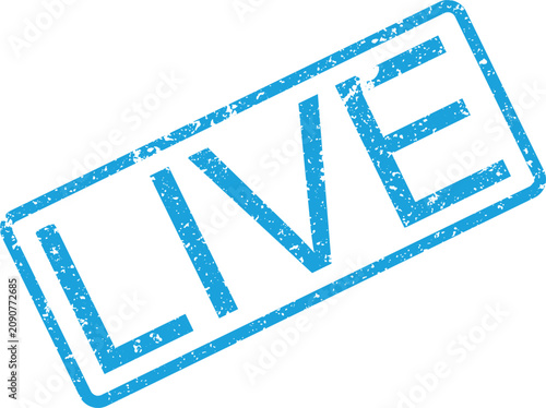 Fotografía Dynamic blue LIVE rubber stamp indicating an ongoing broadcast, real time event,