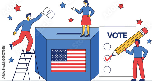 People Casting Ballots in Election Flat Vector Illustration – Voting Box, Ballot Paper, Democracy, Civic Participation and USA Election Concept