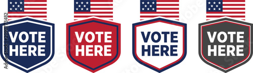 Obraz na plátně Vote Here Badge Collection Flat Vector Set – Election Campaign Labels, Polling S