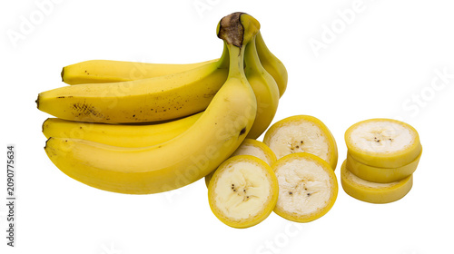 Obraz na płótnie Bunch of ripe yellow bananas with slices