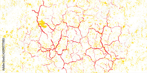 Tableau sur toile Cracked Dry Earth Texture With Red Veins And Yellow Speckle Abstract Drought Pat