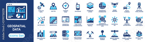 Bild auf Leinwand Geospatial data icon set