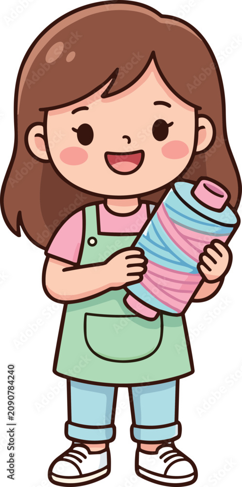 Obraz premium Girl holding yarn smiling