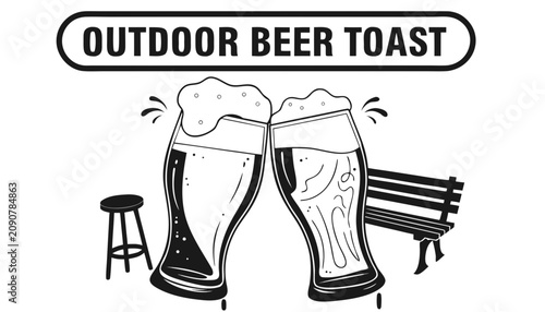 Fotografie Very beautiful black and white realistic vector illustration of two beer glasses