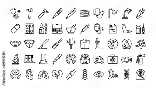 Medical Healthcare Line Icons Bundle - Minimal Outline Medicine and Hospital Vector Collection