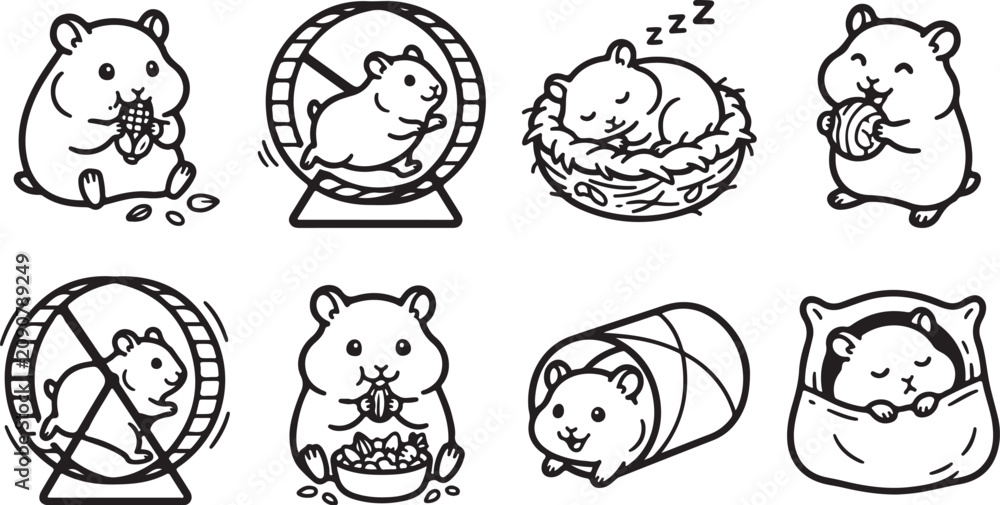 Fototapeta premium Hamster engaging in various activities illustration