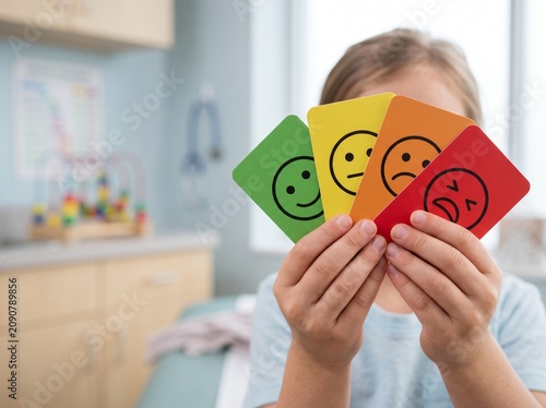 Colorful Pain Scale Cards in a Child's Small Hands – Understanding Pediatric Emotions