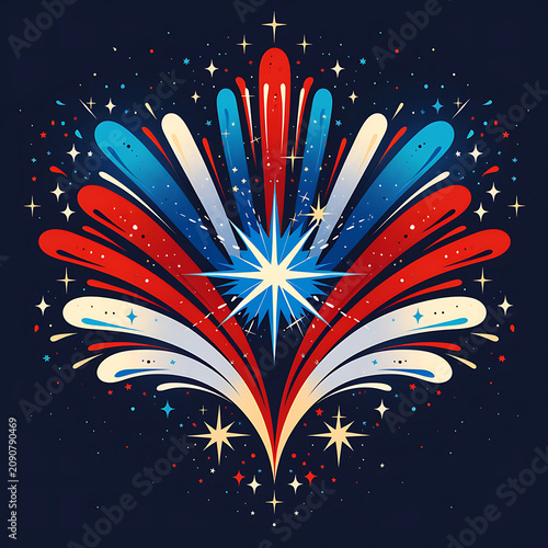 Abstract Red White Blue Vector Firework in Agile Digital Illustration Style for Labor Day Patriotic Holiday Commercial Event Banner Design
