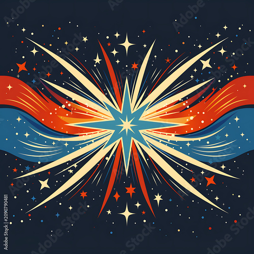 Dynamic Vector Starburst with Sweeping Ribbons on Agile Minimalist Layout for Labor Day National Celebration Digital Promotion Background Asset