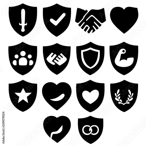 Icons vector shield kindness badge trust symbolic protection strength loyalty icon integrity
