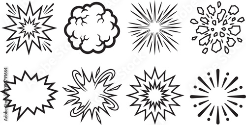 Photos Set of explosion and impact effects illustration