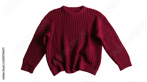 Photos Burgundy chunky knit sweater with crew neck and long sleeves
