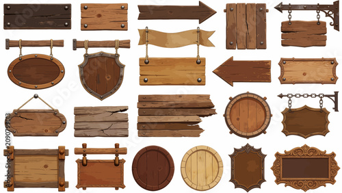 Vintage Wooden Planks and Rustic Sign Boards Vector Asset Collection