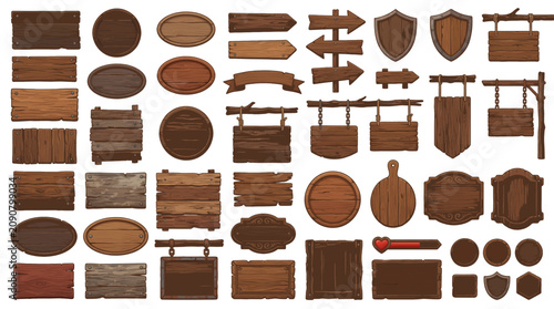 Rustic Wooden Signs Collection with Vintage Timber Boards Isolated Vector Set