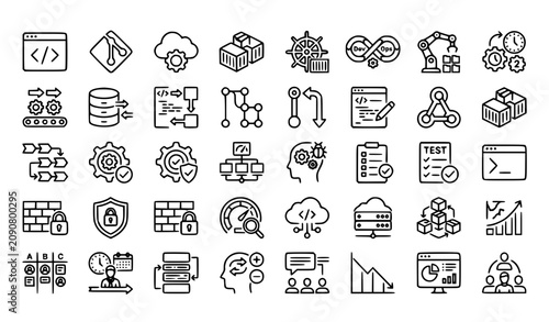 Фотография Modern DevOps Engineering and Software Development Line Icons with Editable Stro