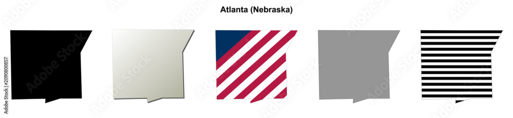 Fototapeta premium Atlanta (Nebraska) blank outline map set