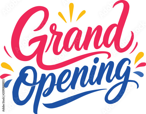Grand opening typography sign. Grand opening lettering for greeting card. Handwritten text symbol. flat style.