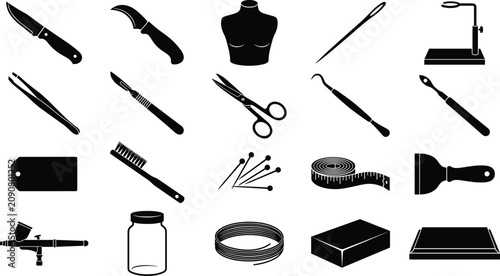 Konstfotografi Glassblowing Studio Tools and Glass Craft Equipment Silhouette Vector Icons Set