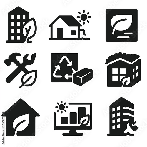 Vector tools house friendly eco solar building daylight icon roof leed rainwater