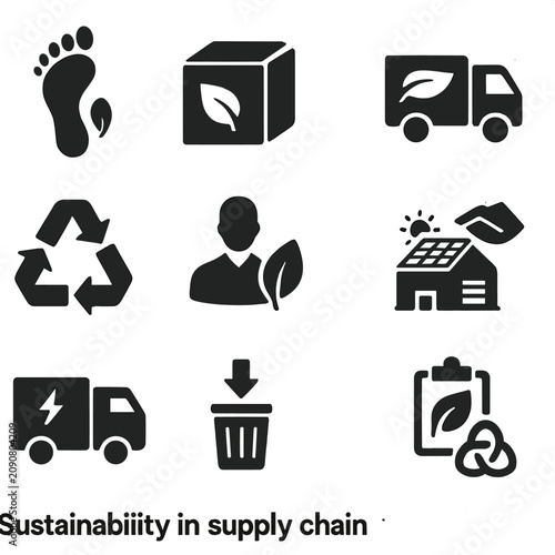 Ethical green reduction sustainability emission solar set icon sourcing carbon vector waste