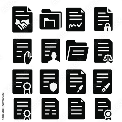 Signed affidavit icons notarized court case certificate opinion document legal icon vector