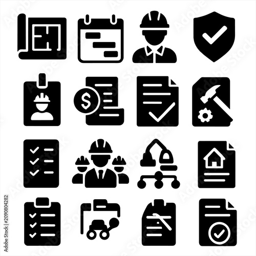 Icon construction schedule contractor icons checklist management check quality site allocation resource