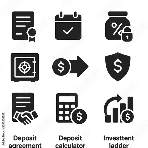 Icons calculator interest icon certificate deposit financial investment security maturity fixed vector