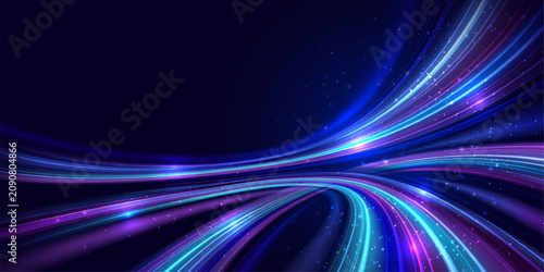 Obraz na plátně Abstract Blue and Purple Glowing Wave Lines with Futuristic Energy Motion Techno