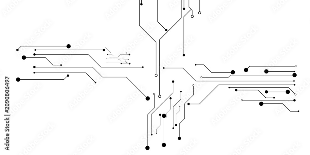 Obraz premium Abstract black circuit board lines and circles on a white background with transparent background