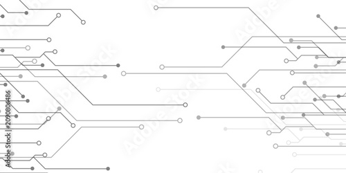 Abstract circuit board lines and nodes with transparent background 