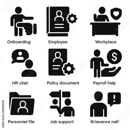 Staff benefits vector onboarding workplace icons icon handbook help support hr advice