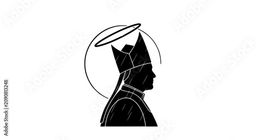 Konstfotografi Silhouette of a Bishop in Profile with Halo, Religious Symbolism