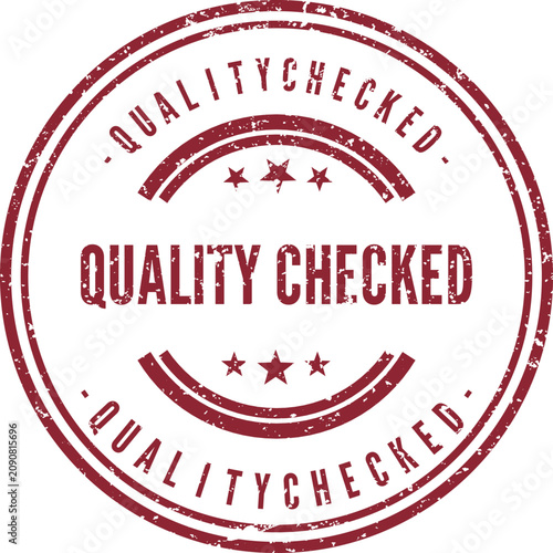 Fotografía Distressed red circle rubber stamp with text QUALITY CHECKED on a clean white su
