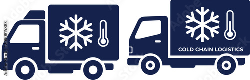 Canvastavla Cold chain logistics refrigerated truck icon set with snowflake and thermometer