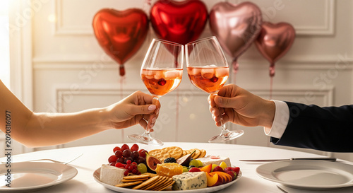 Surprise Valentine’s Dinner – Elegant Rosé Wine Toast with Artisanal Cheese and Romantic Table Setting