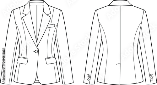 Schilderij op canvas Tailored Blazer Jacket Technical Flat Sketch with Notched Lapel and Pocket Detai