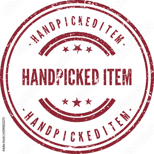 фотографія Distressed red round stamp featuring HANDPICKED ITEM message for quality selecti