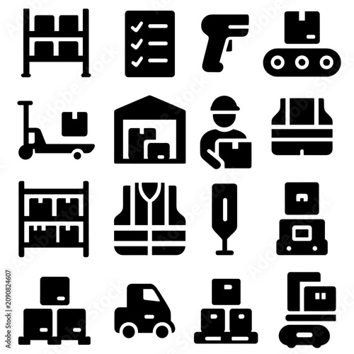 Icons picking bay robot warehouse vector list shelf icon jack transport scanner