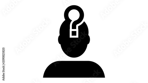 Obraz na płótnie Black silhouette of a person with a question mark symbol on head, isolated on tr