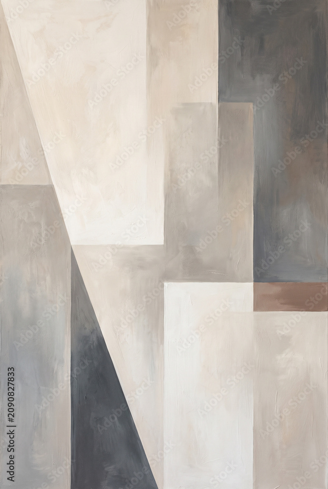 Fototapeta premium Abstract geometric composition with soft beige and charcoal blocks