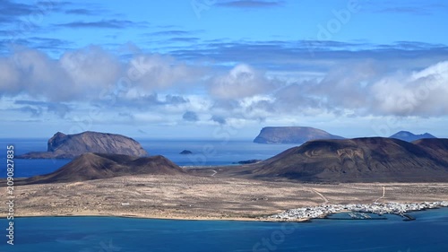 Golden Hour Landscape Vista of Risco de Famara Cliffs, El Rio Strait, and the Chinijo Archipelago in Canary Islands