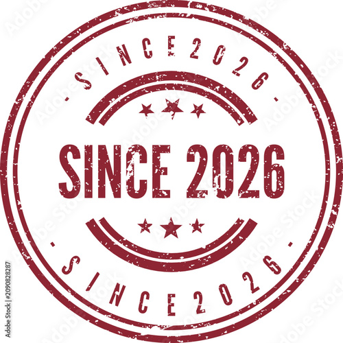 Rubber stamp featuring the phrase Since 2026 with star accents